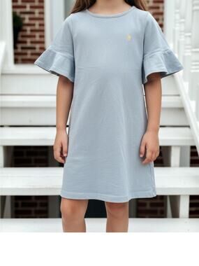Polo Ralph Lauren Flutter Sleeve T-Shirt Dress Girls Size 7 Light Blue